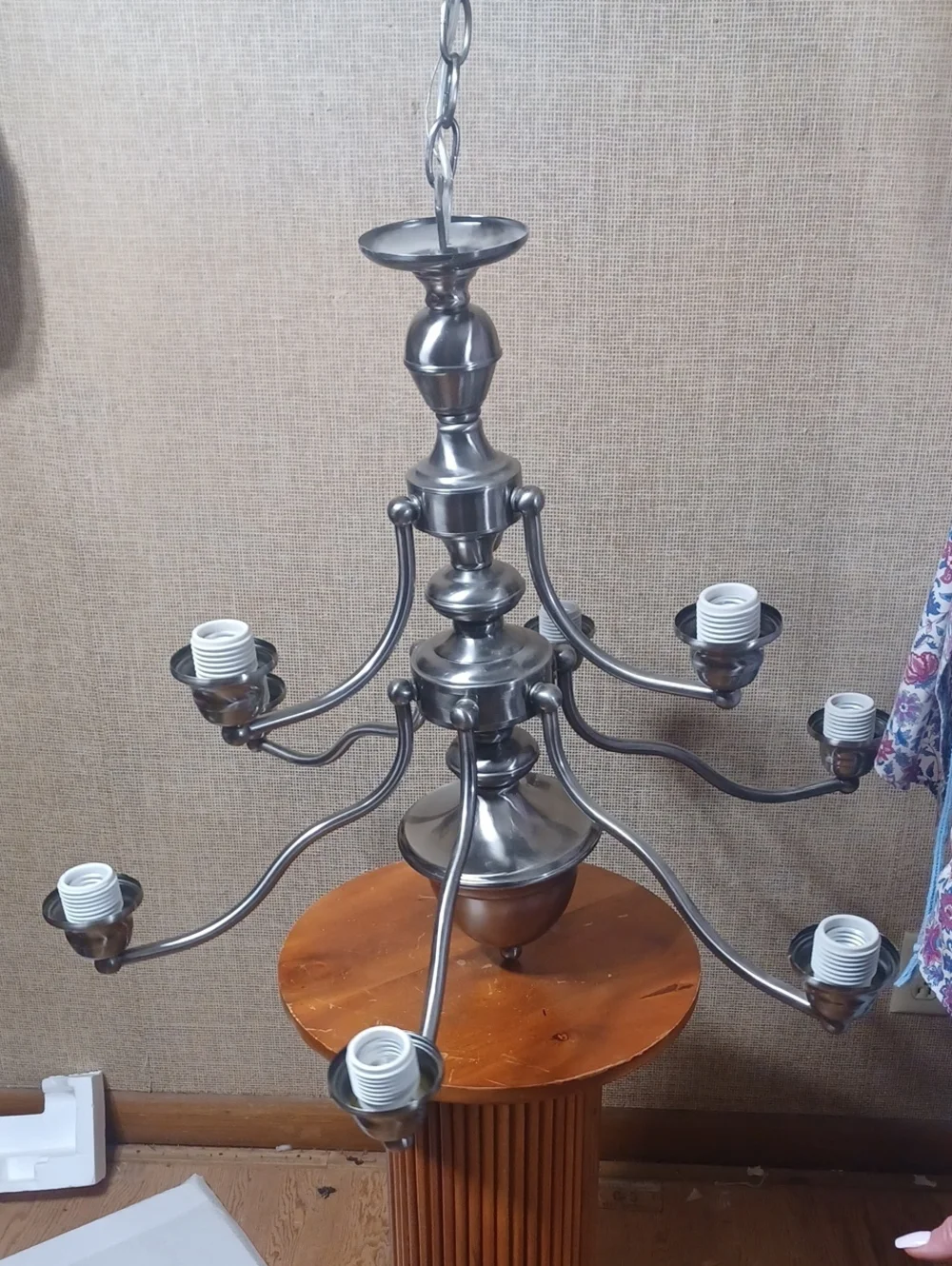 Vintage Flemish 9-Light Tiered Chandelier Brushed Pewter Saten Nickel Ceiling